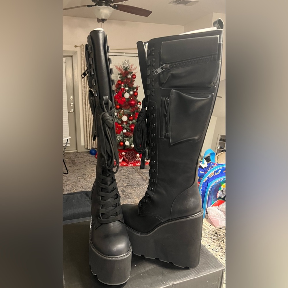 Dolls Kill Black Platform Lace-Up Boots